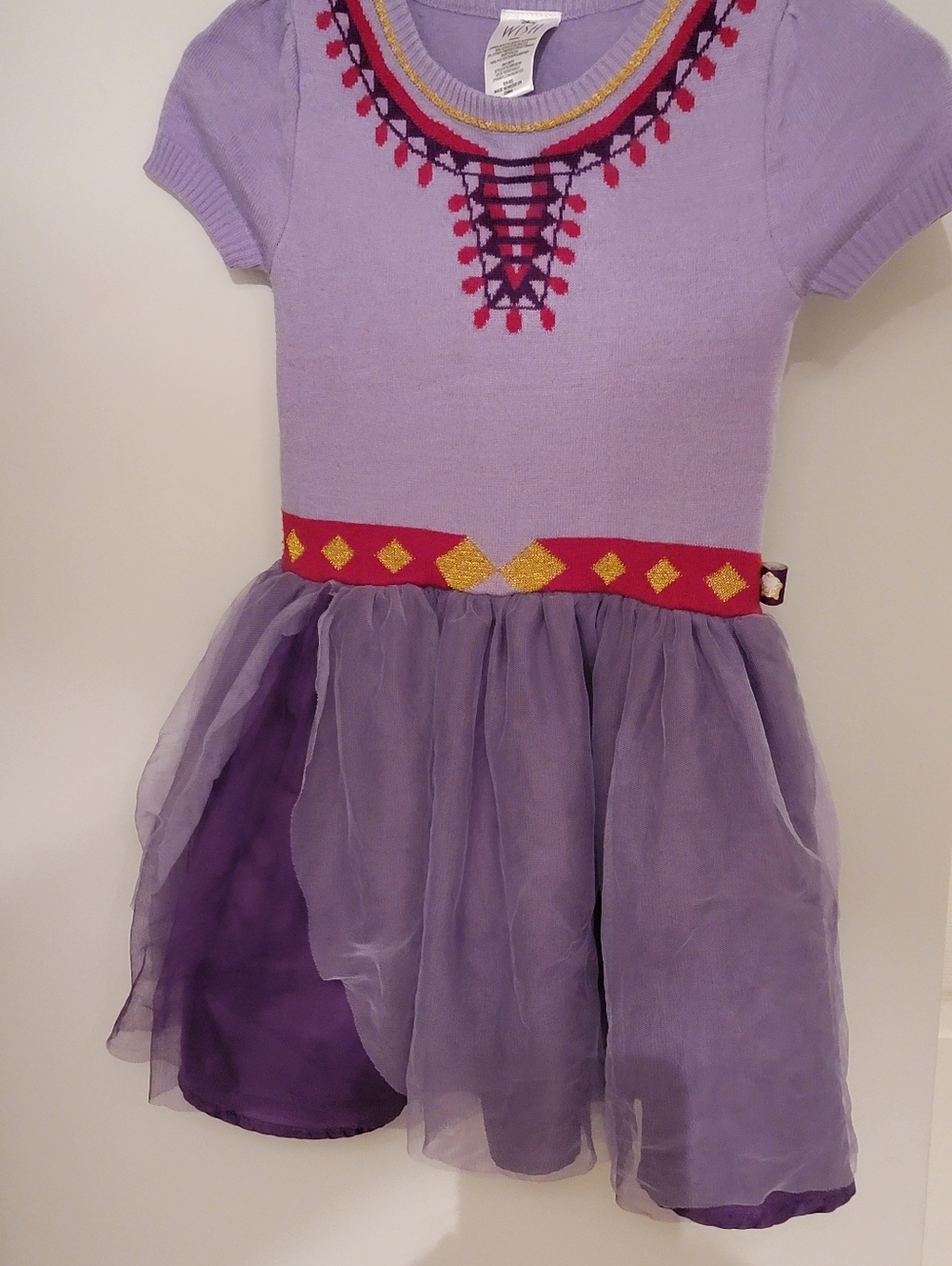 Asha From The Movie Wish Disney Lavender Knit Dress with Red and Gold Trim